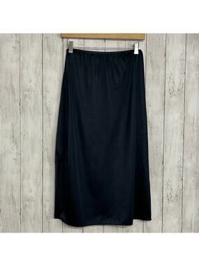 Vintage Bali Studio Nylon Stretch Waist Knee Length Side Slit Basic Black Slip